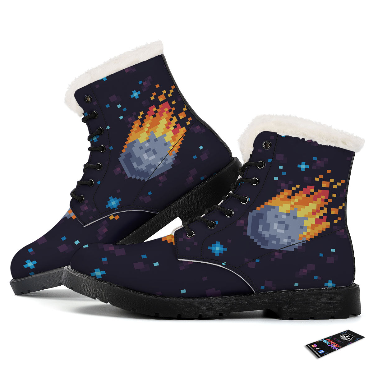 Pixel 8 Bit Meteorite Burnning Print Winter Boots-grizzshop