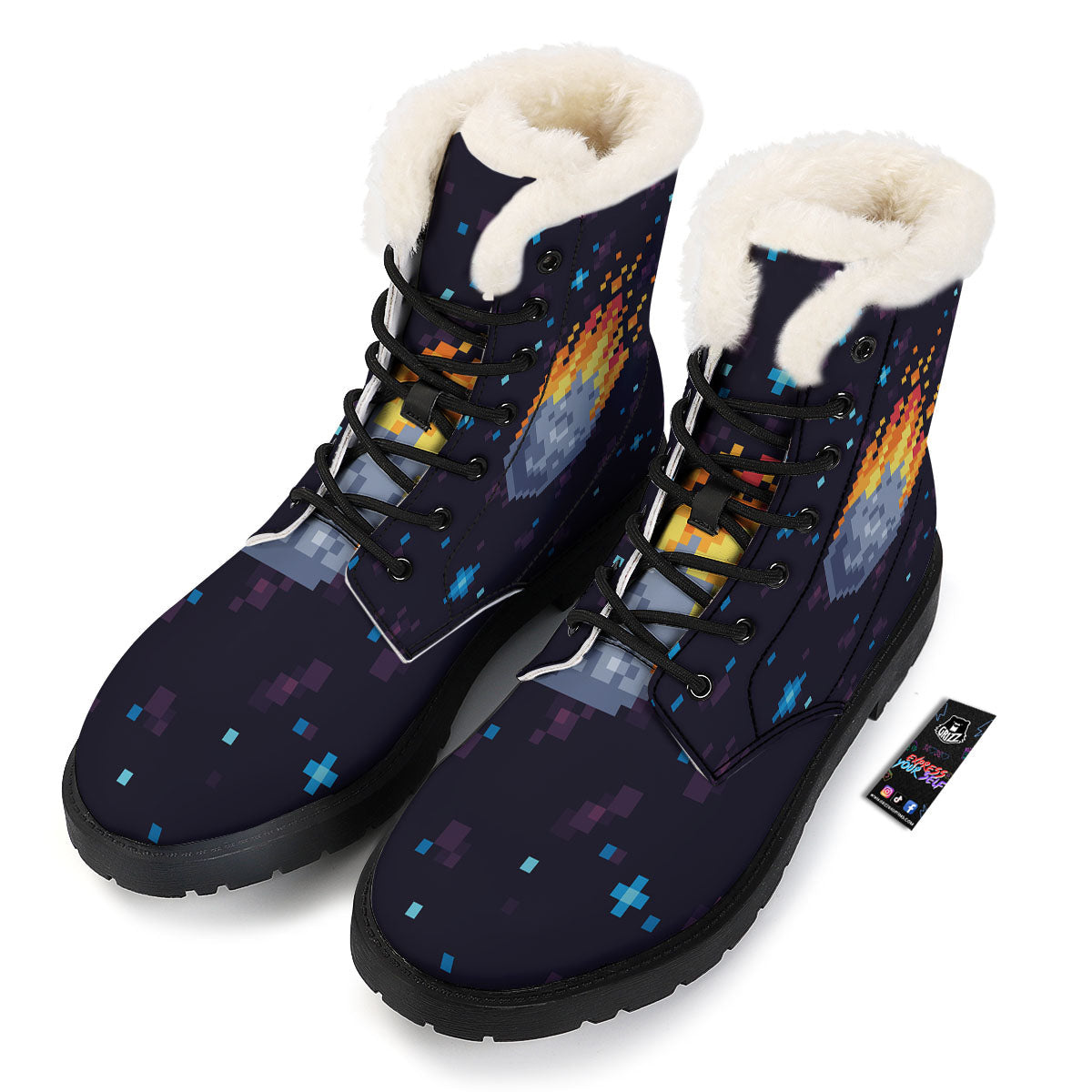Pixel 8 Bit Meteorite Burnning Print Winter Boots-grizzshop