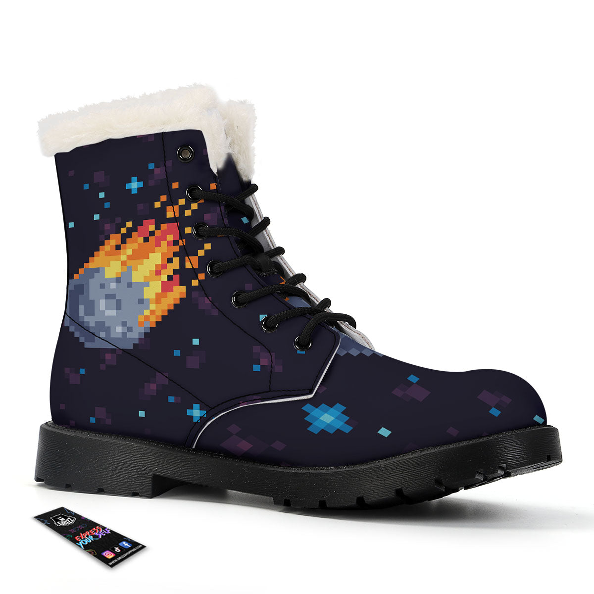 Pixel 8 Bit Meteorite Burnning Print Winter Boots-grizzshop