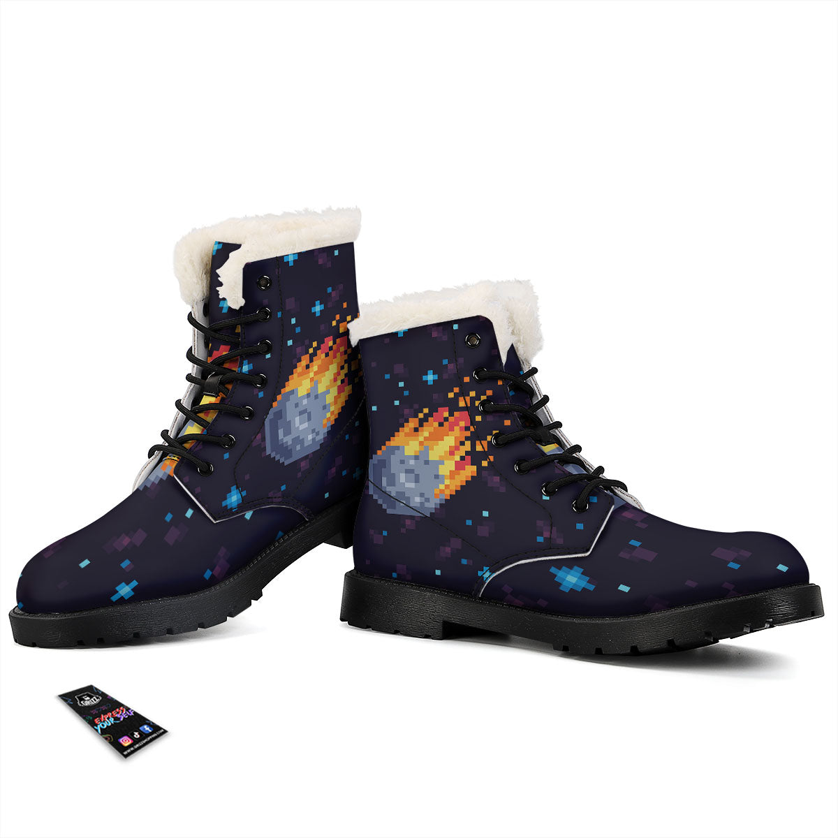 Pixel 8 Bit Meteorite Burnning Print Winter Boots-grizzshop
