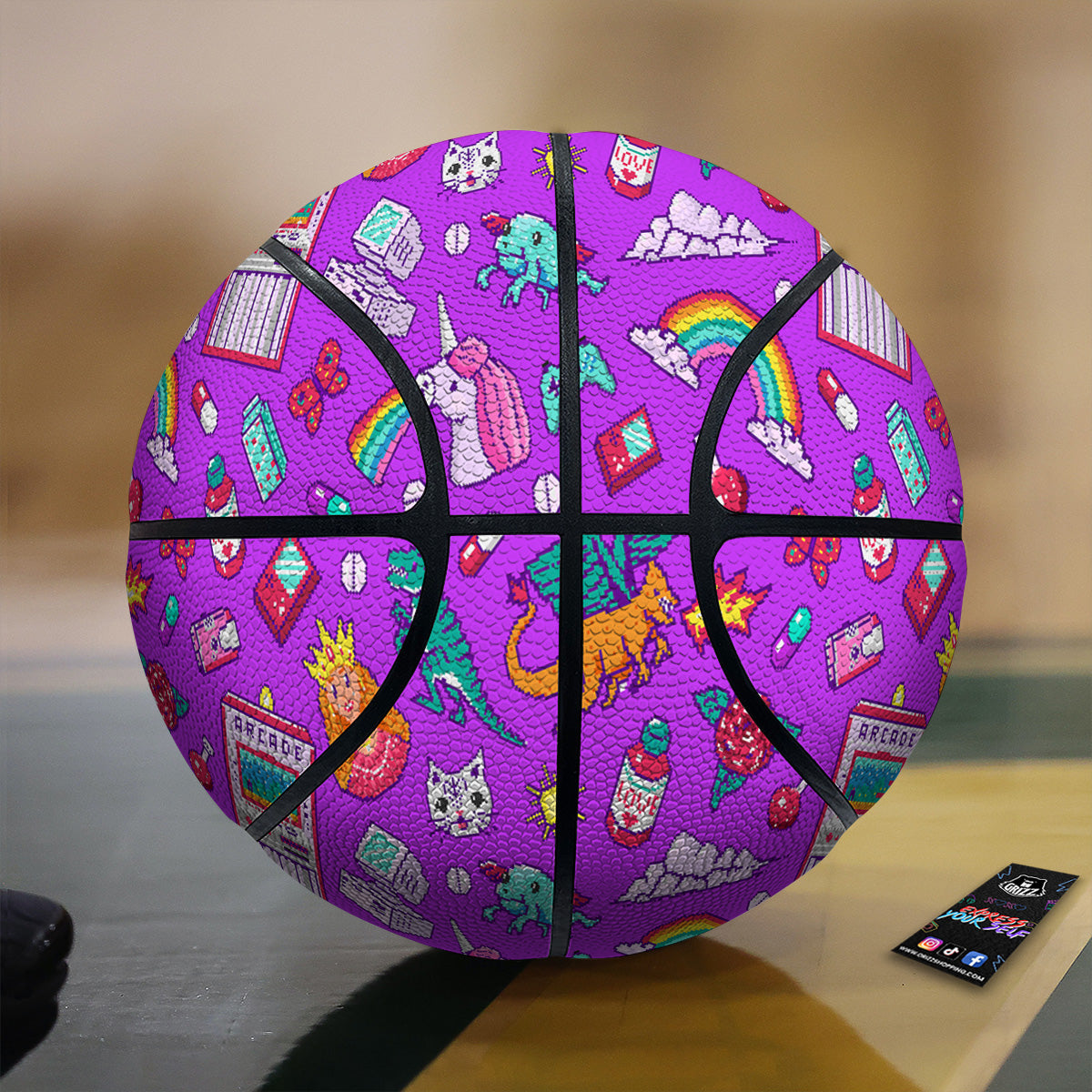 Pixel Art 8 Bit Pink Print Pattern Basketball-grizzshop