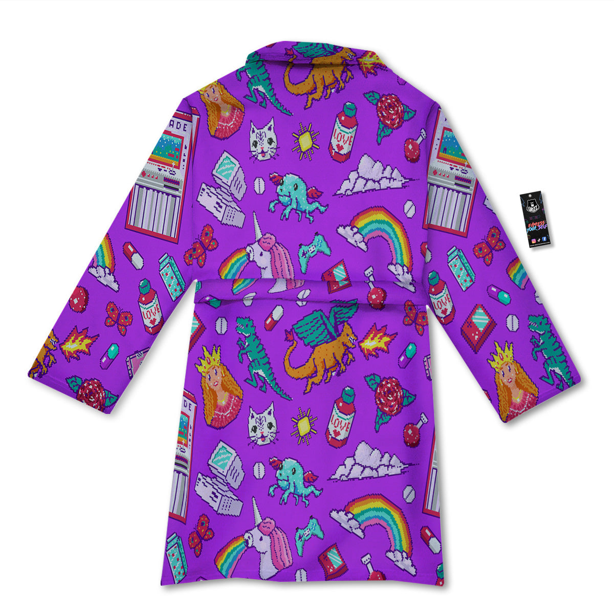 Pixel Art 8 Bit Pink Print Pattern Bathrobe-grizzshop