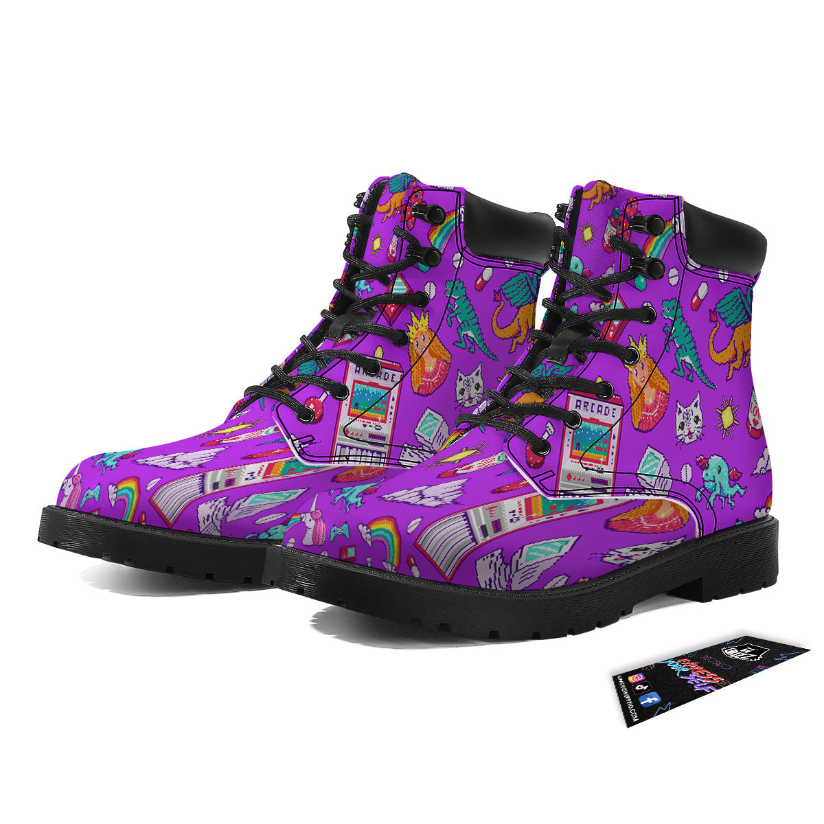 Pixel Art 8 Bit Pink Print Pattern Boots-grizzshop