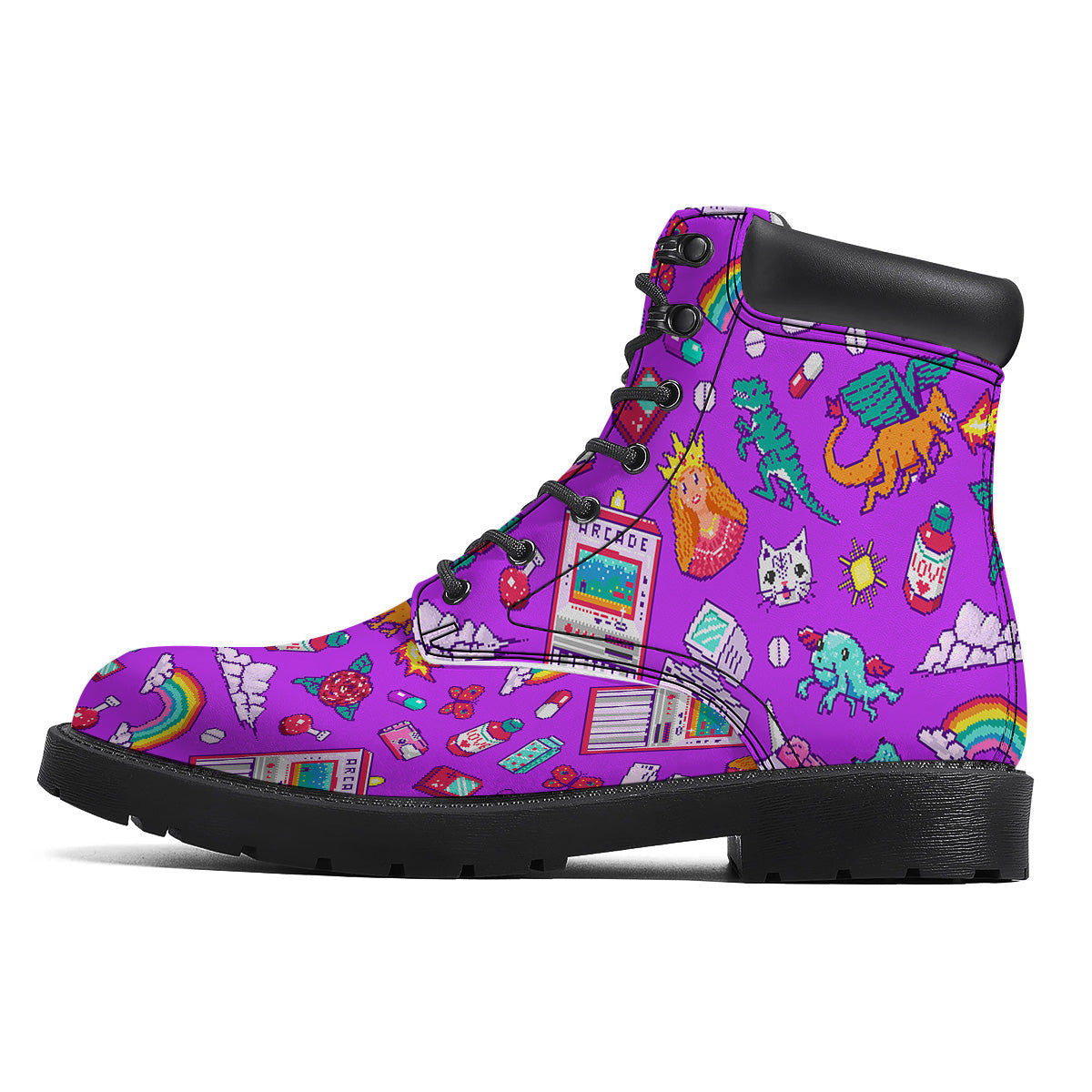 Pixel Art 8 Bit Pink Print Pattern Boots-grizzshop