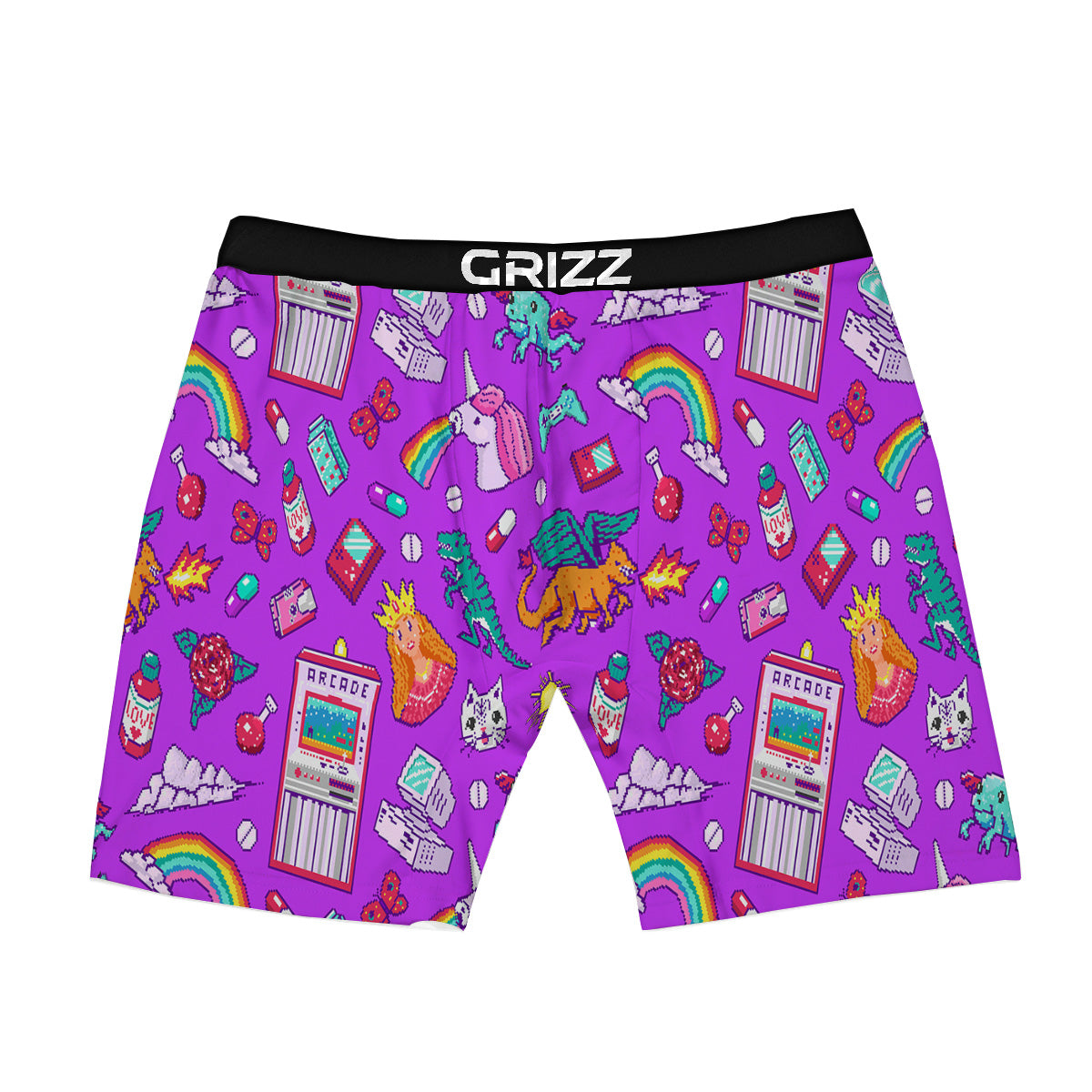 Pixel Art 8 Bit Pink Print Pattern Boxer Briefs-grizzshop