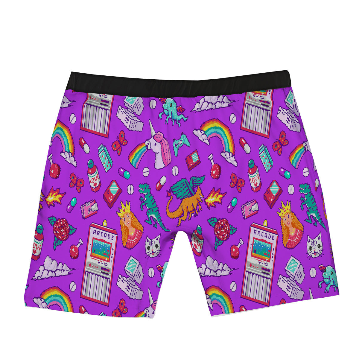 Pixel Art 8 Bit Pink Print Pattern Boxer Briefs-grizzshop