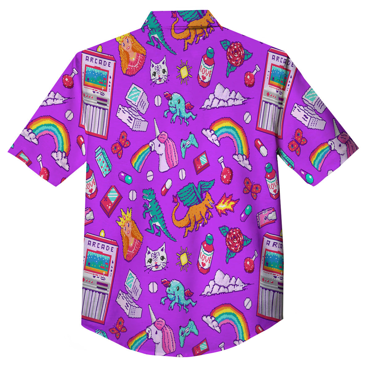 Pixel Art 8 Bit Pink Print Pattern Button Up Shirt-grizzshop