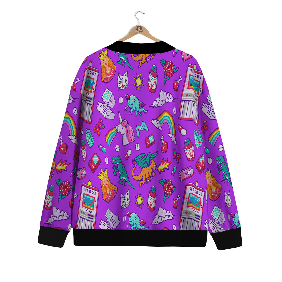 Pixel Art 8 Bit Pink Print Pattern Cardigan-grizzshop