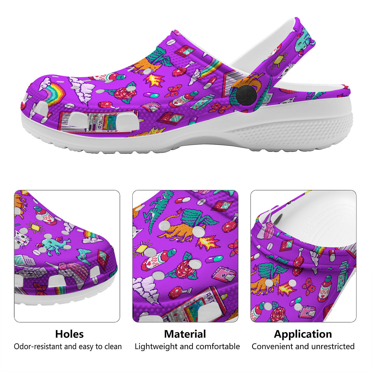 Pixel Art 8 Bit Pink Print Pattern Clog-grizzshop