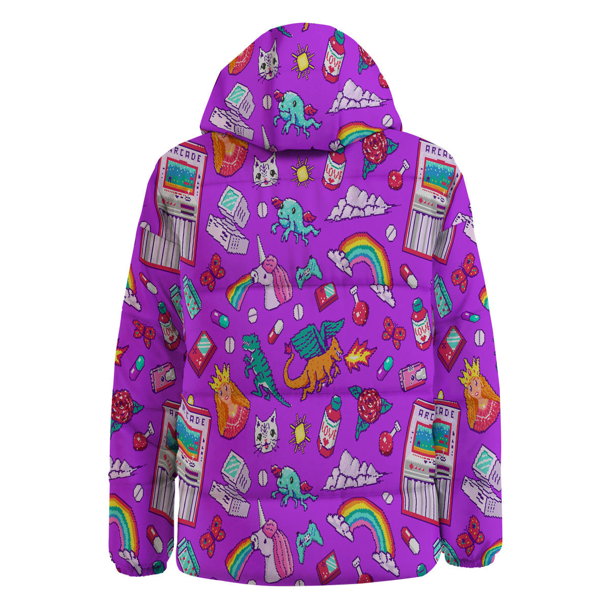 Pixel Art 8 Bit Pink Print Pattern Down Jacket-grizzshop