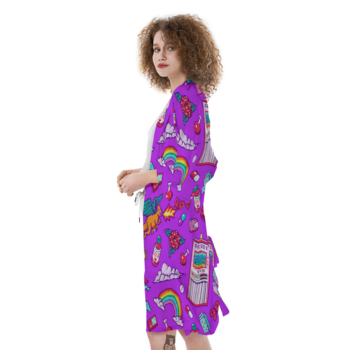 Pixel Art 8 Bit Pink Print Pattern Kimono-grizzshop