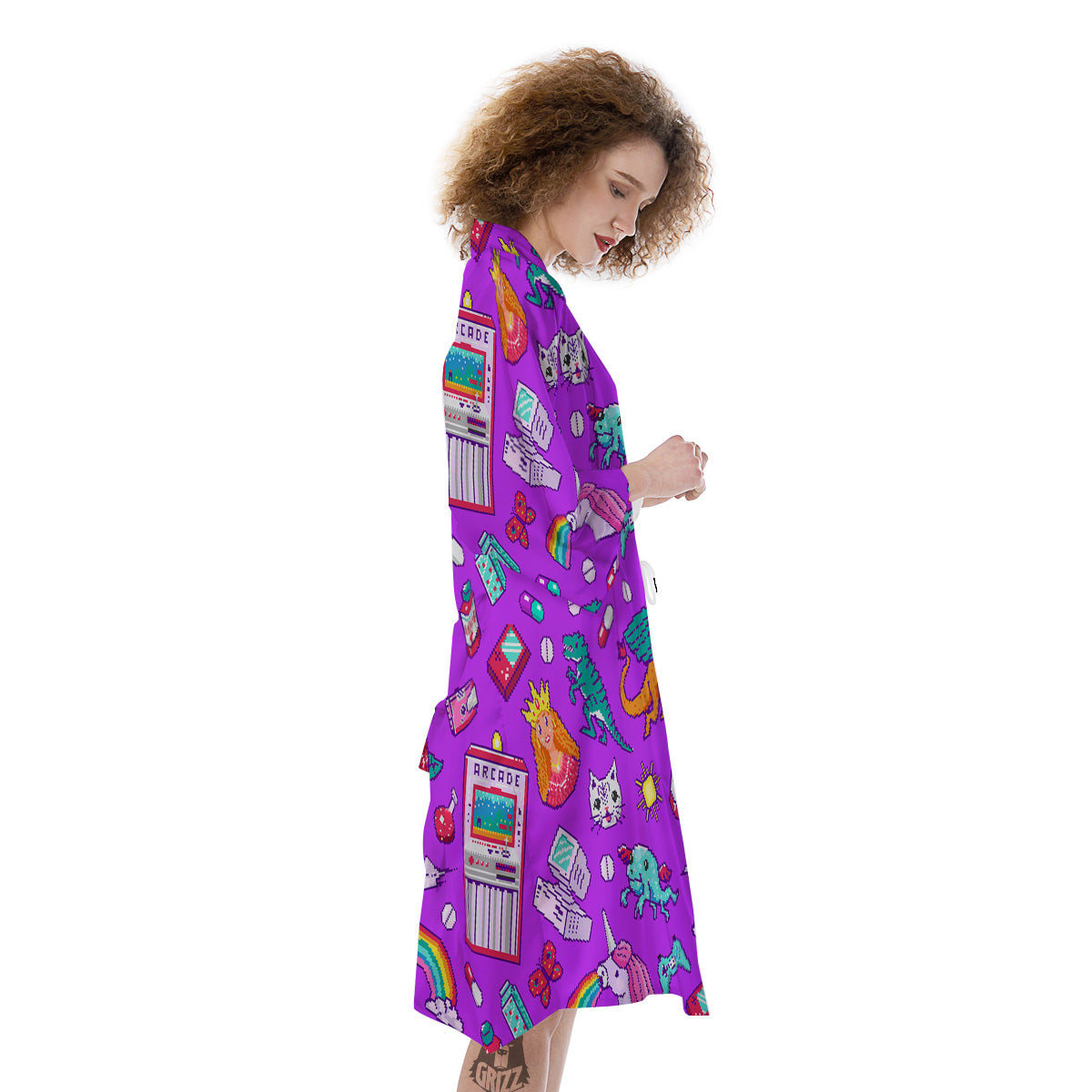 Pixel Art 8 Bit Pink Print Pattern Kimono-grizzshop