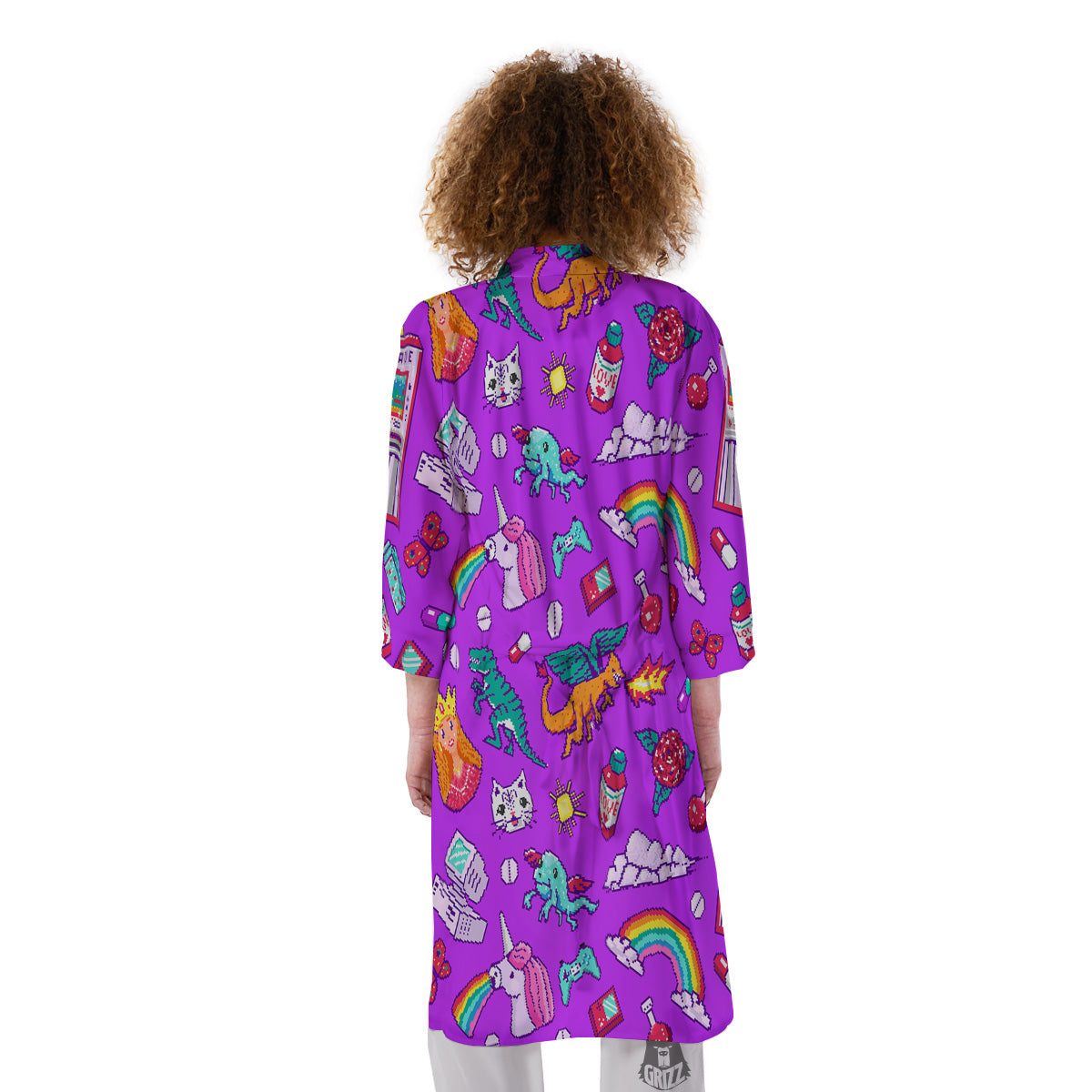 Pixel Art 8 Bit Pink Print Pattern Kimono-grizzshop