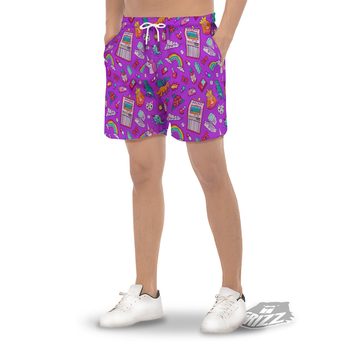 Pixel Art 8 Bit Pink Print Pattern Men's Gym Shorts-grizzshop