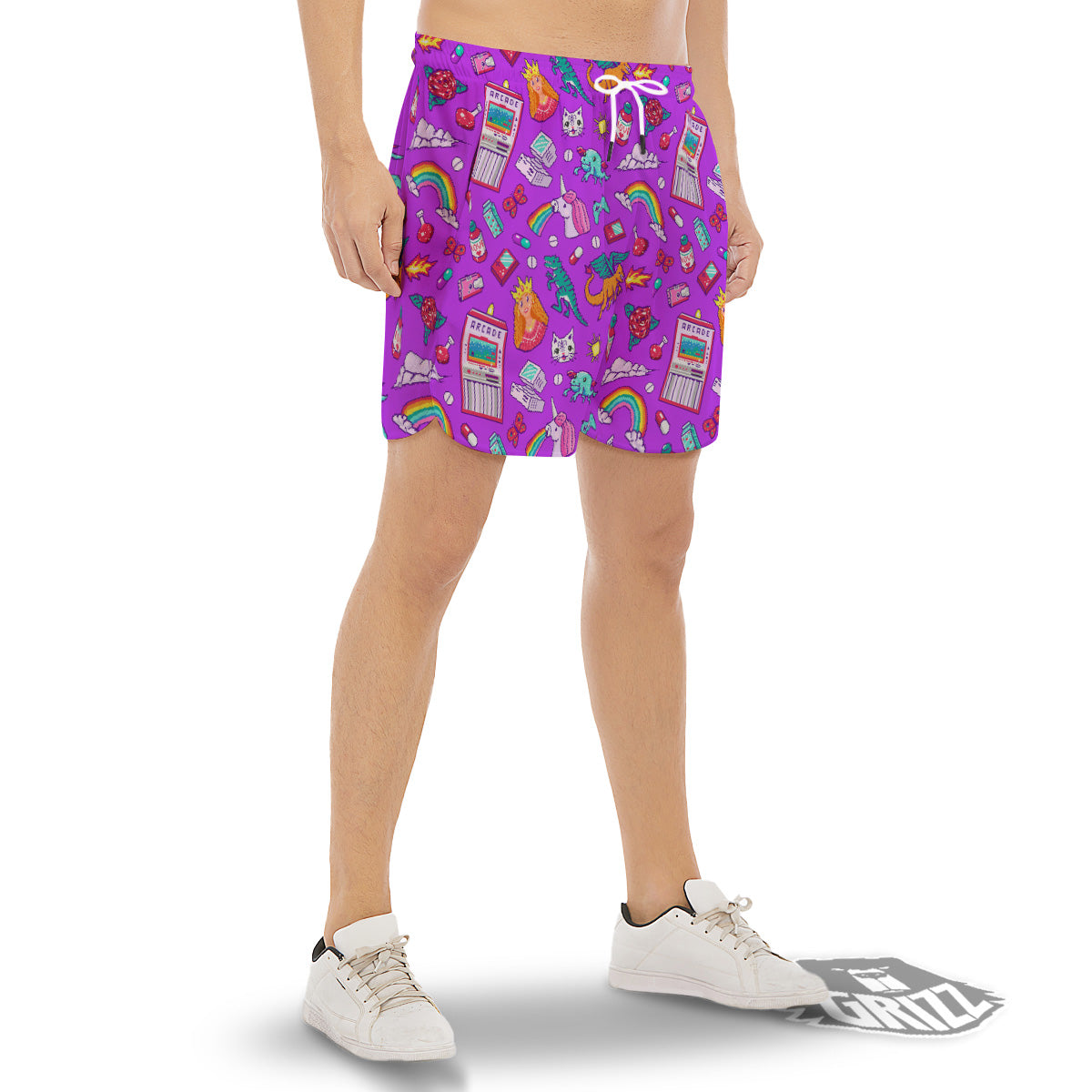 Pixel Art 8 Bit Pink Print Pattern Men's Gym Shorts-grizzshop