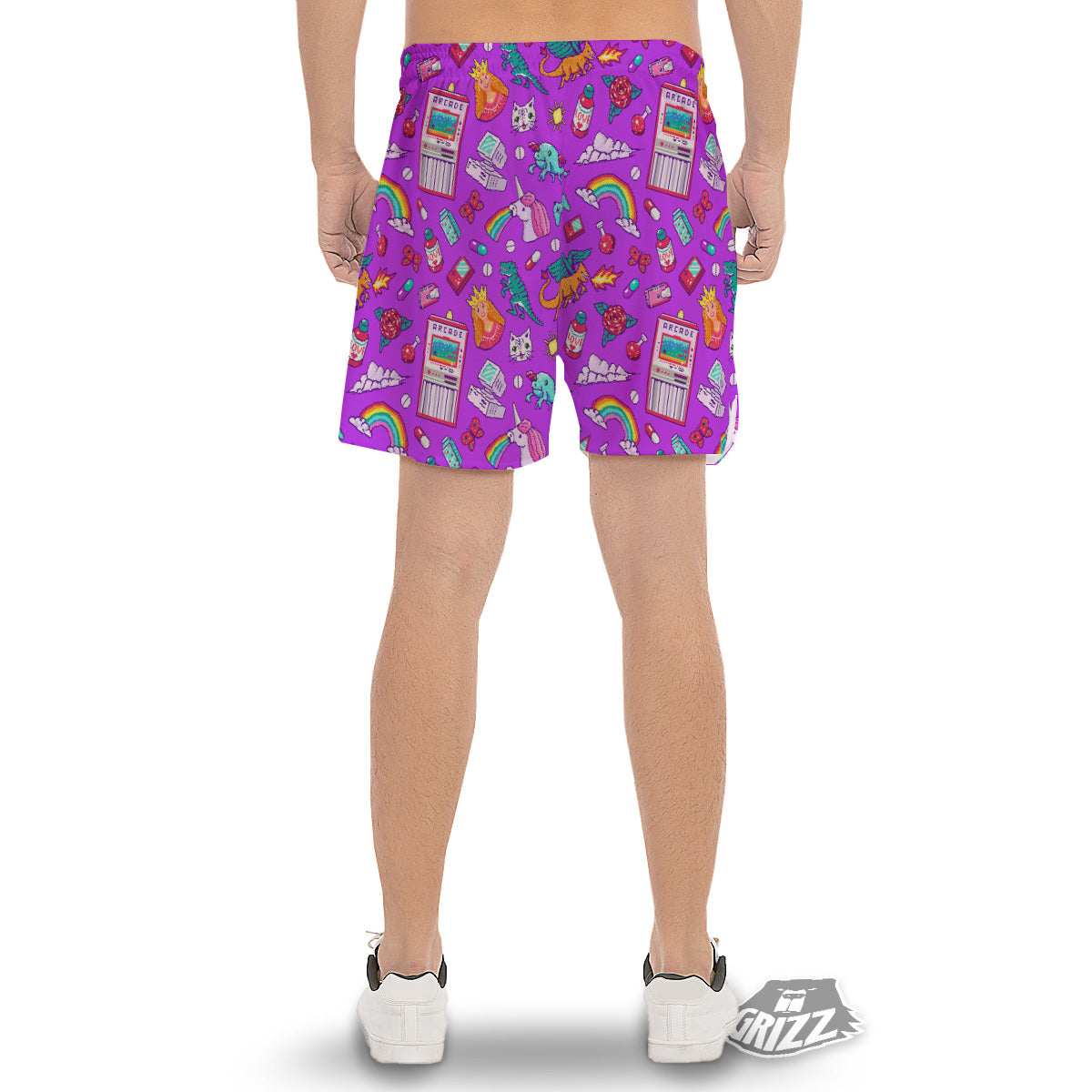 Pixel Art 8 Bit Pink Print Pattern Men's Gym Shorts-grizzshop