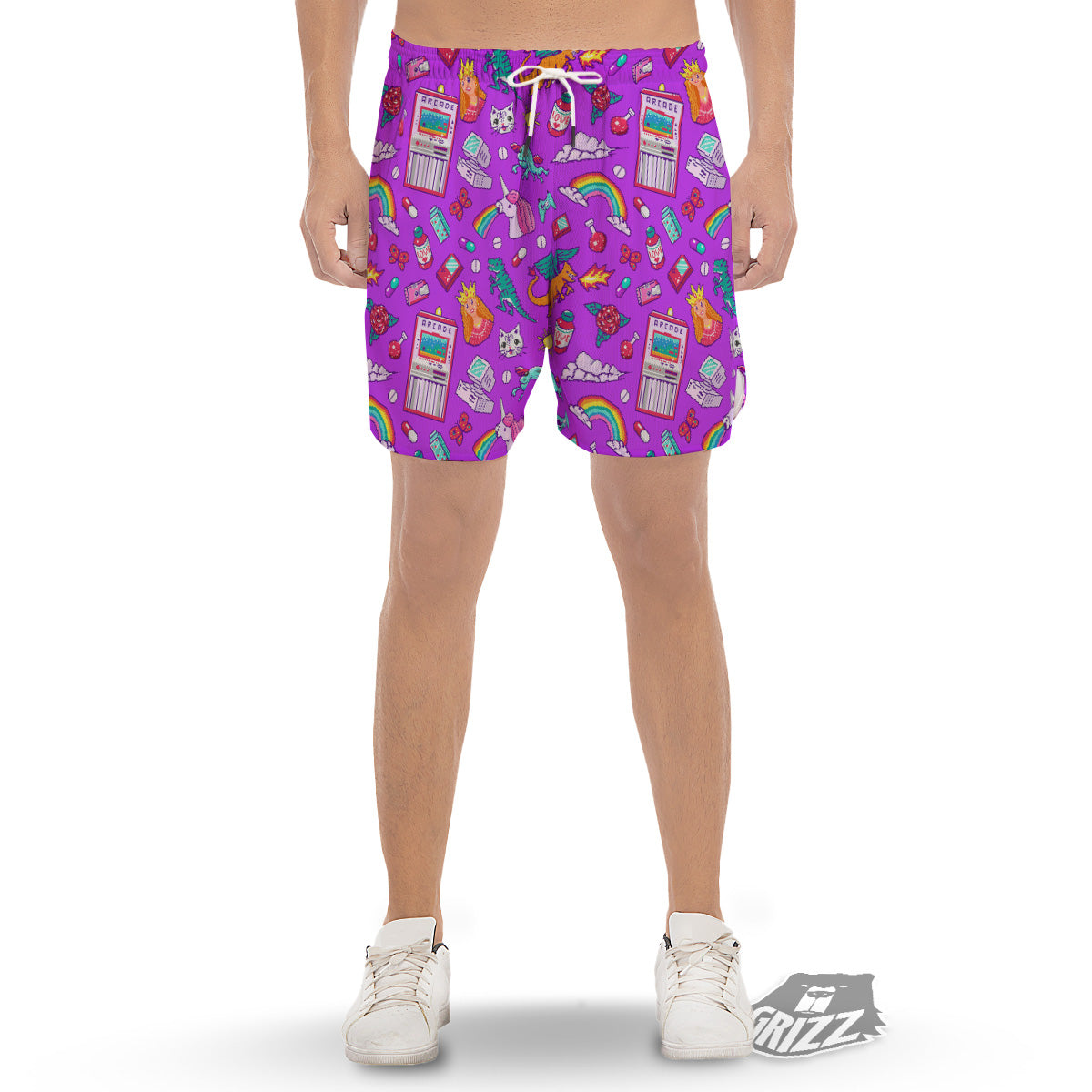 Pixel Art 8 Bit Pink Print Pattern Men's Gym Shorts-grizzshop
