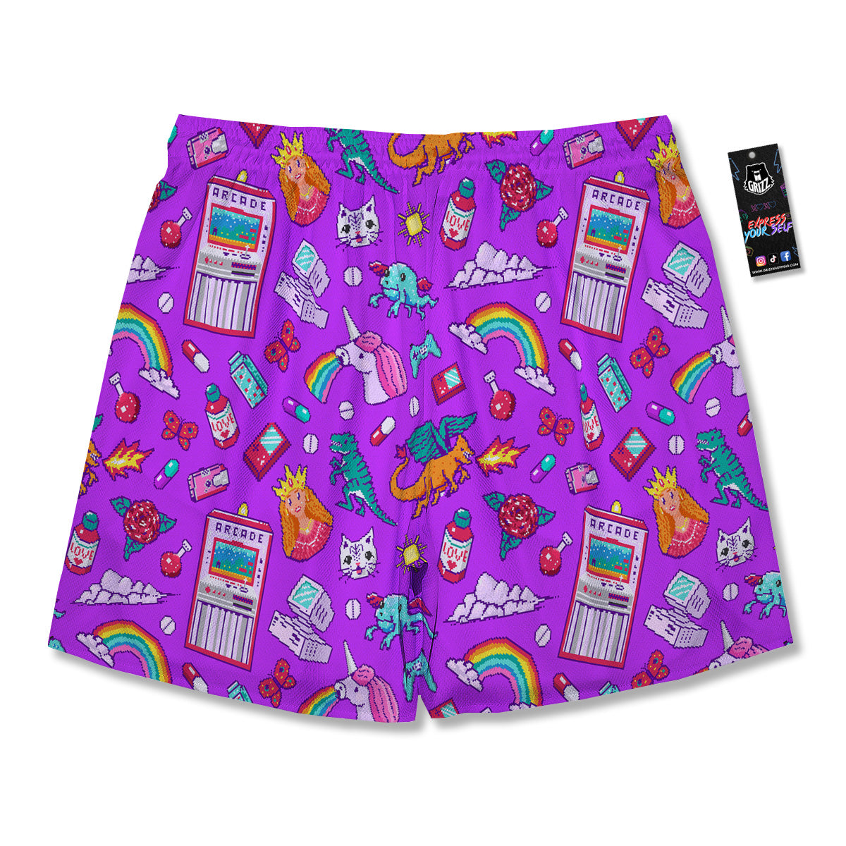Pixel Art 8 Bit Pink Print Pattern Men's Running Shorts-grizzshop