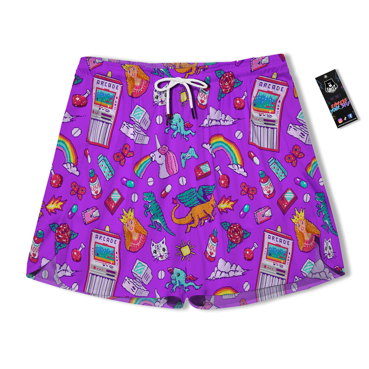 Pixel Art 8 Bit Pink Print Pattern Men's Running Shorts-grizzshop