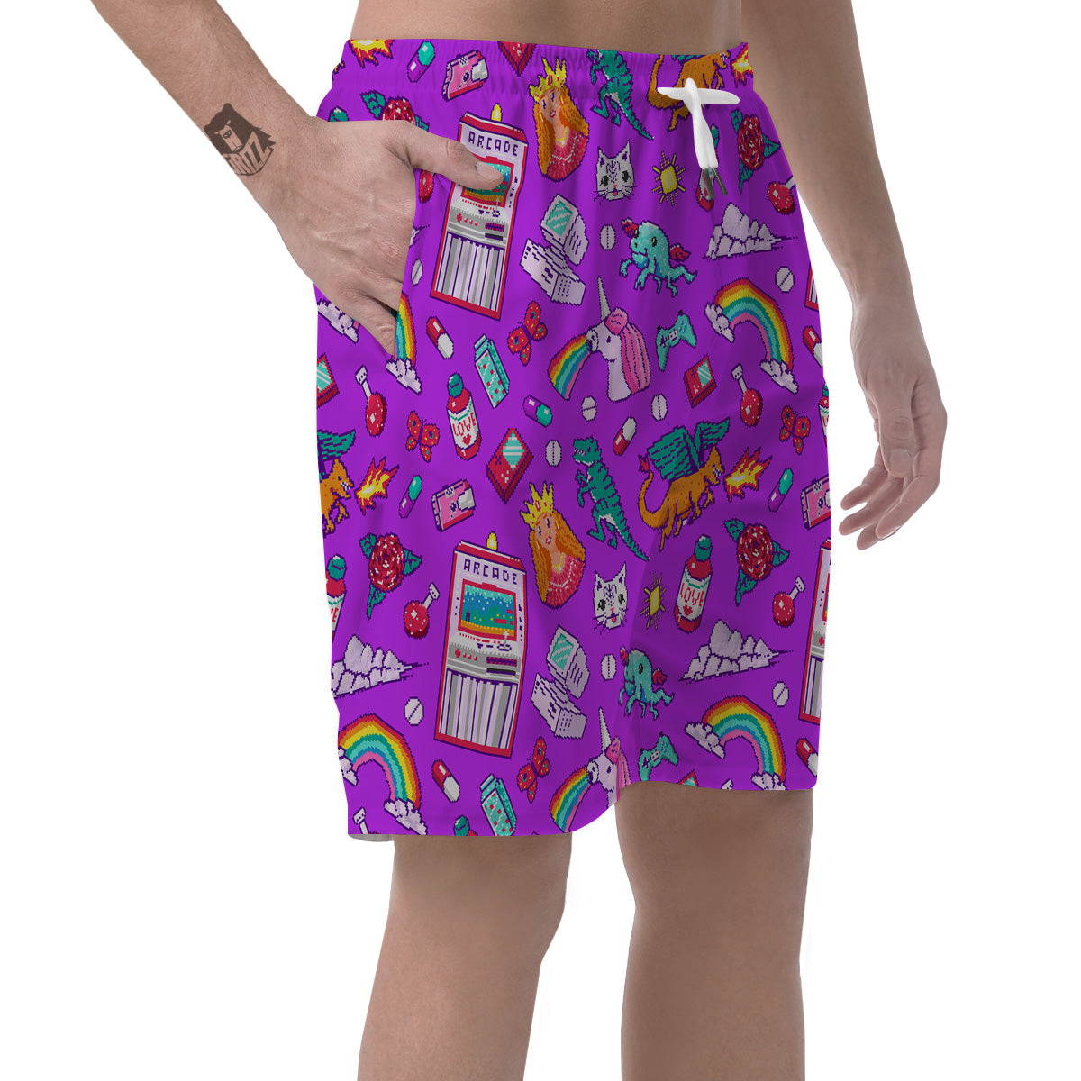 Pixel Art 8 Bit Pink Print Pattern Men's Shorts-grizzshop