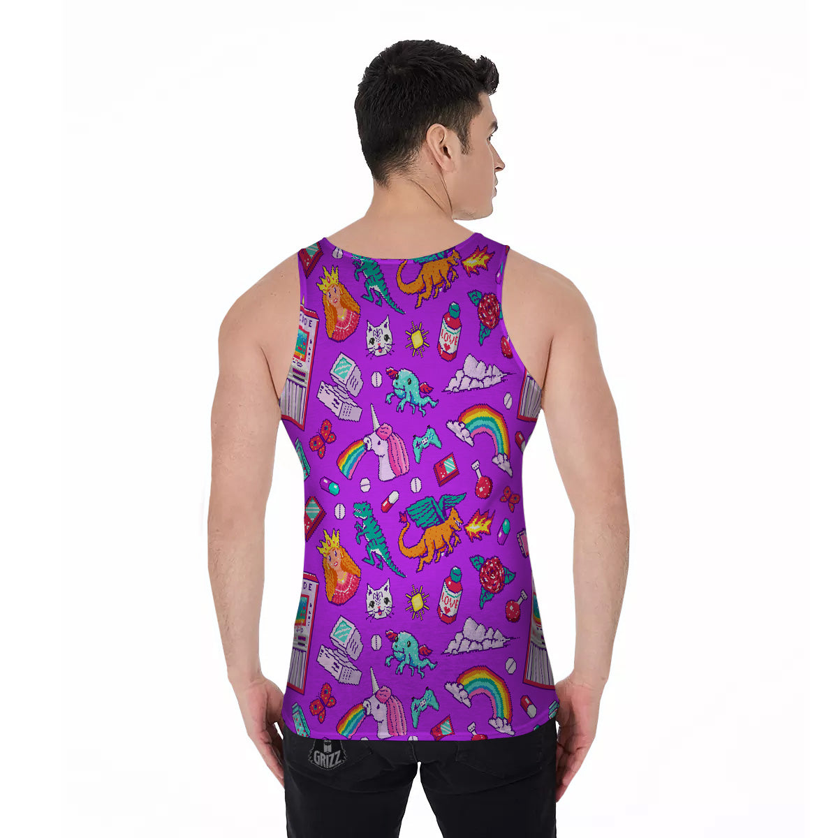 Pixel Art 8 Bit Pink Print Pattern Men's Tank Top-grizzshop