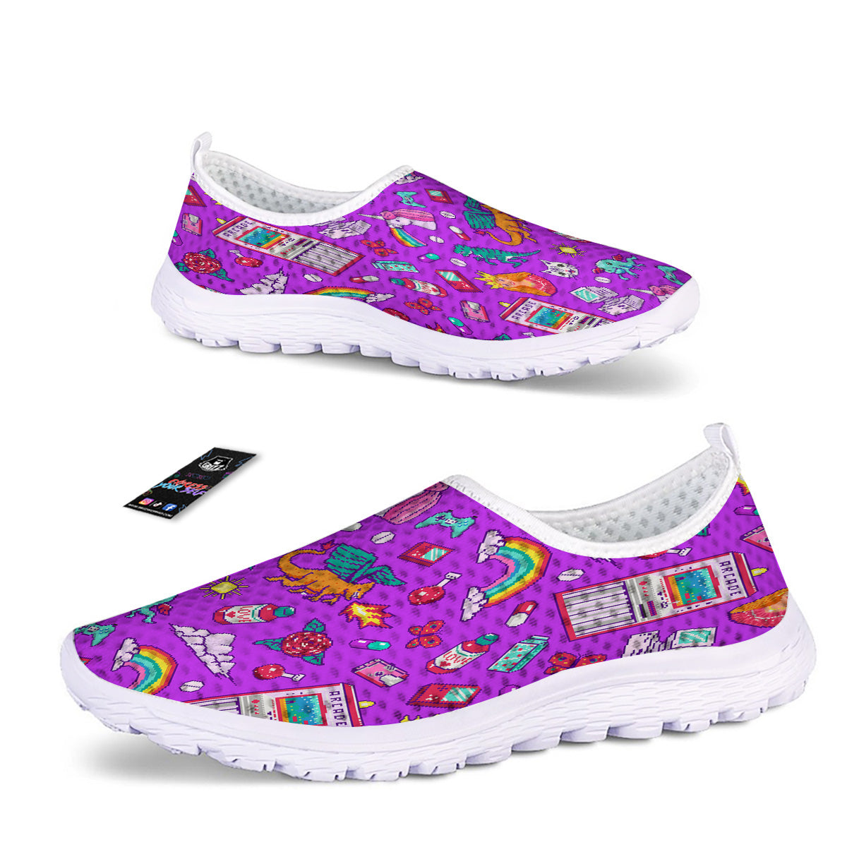 Pixel Art 8 Bit Pink Print Pattern Nurse Shoes-grizzshop
