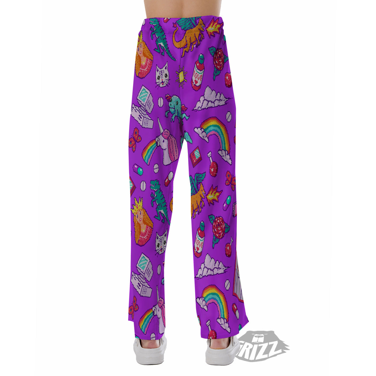 Pixel Art 8 Bit Pink Print Pattern Pajama Pants-grizzshop
