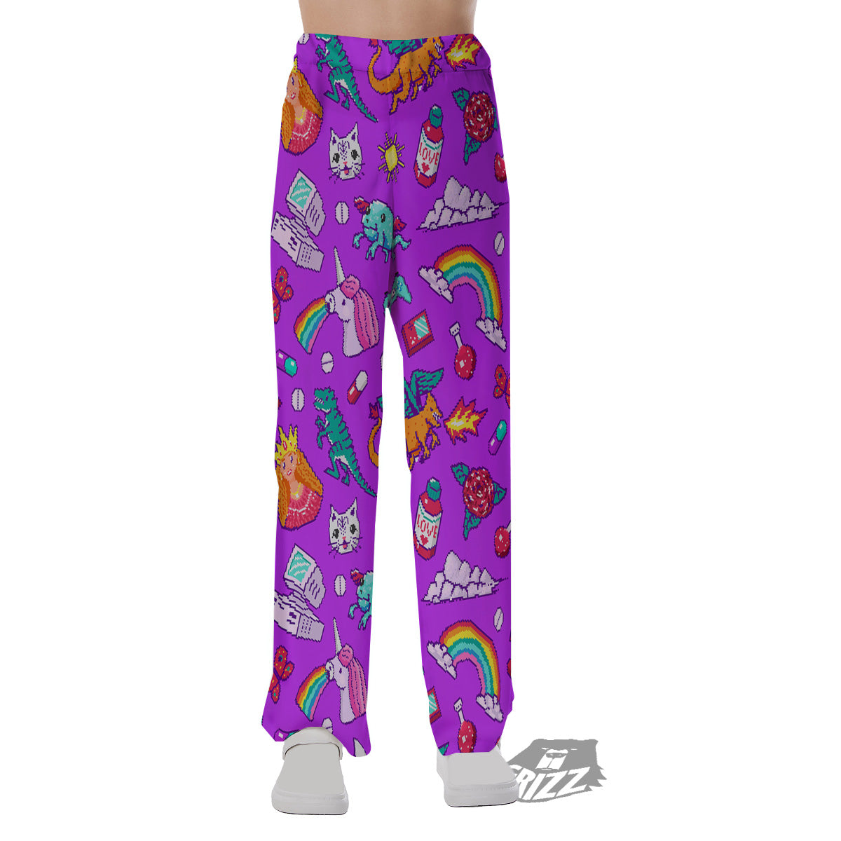 Pixel Art 8 Bit Pink Print Pattern Pajama Pants-grizzshop