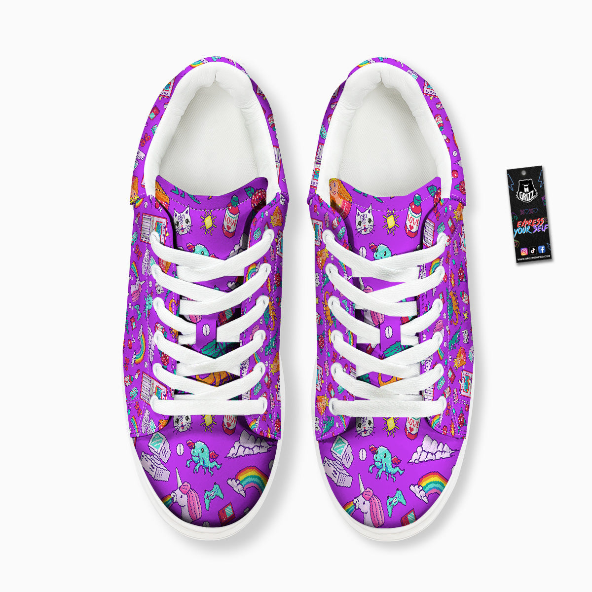 Pixel Art 8 Bit Pink Print Pattern Platform Shoes-grizzshop