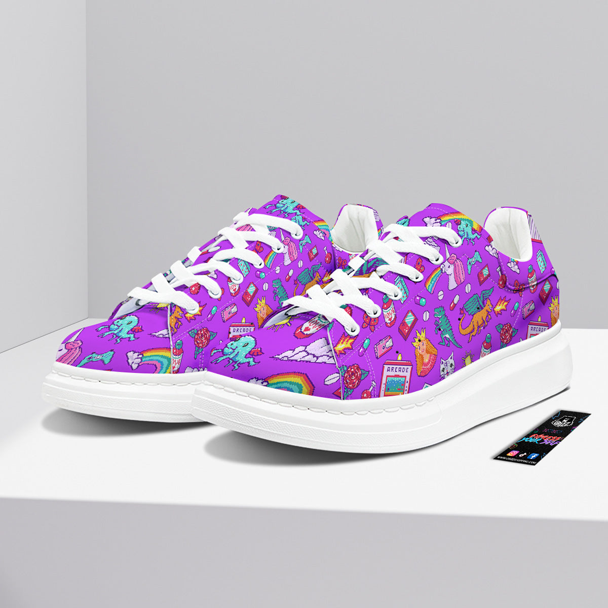 Pixel Art 8 Bit Pink Print Pattern Platform Shoes-grizzshop