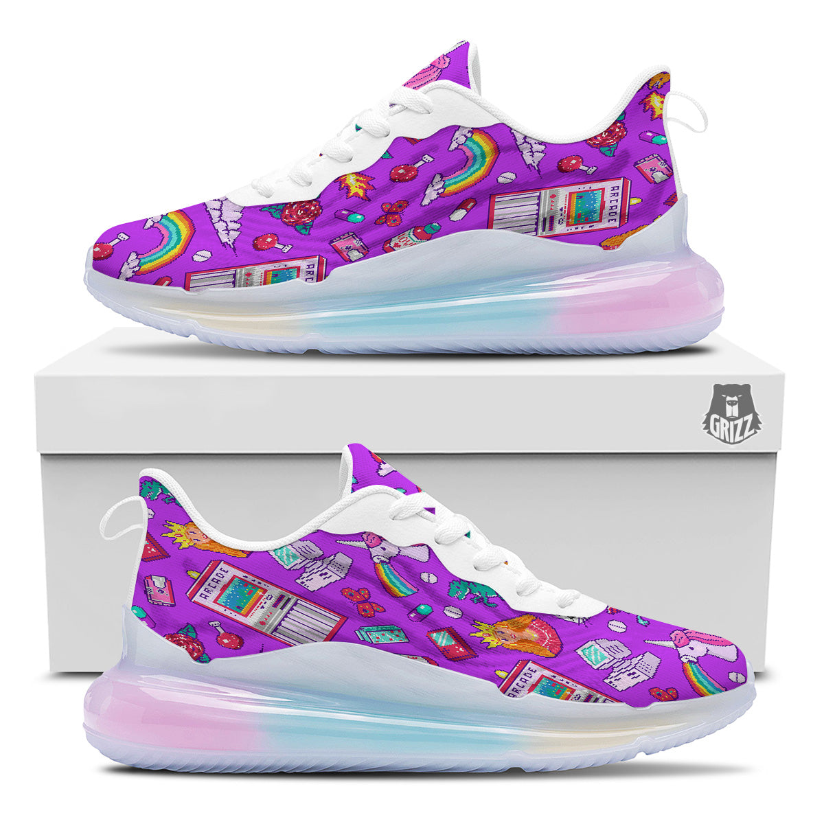 Pixel Art 8 Bit Pink Print Pattern Running Sneakers-grizzshop