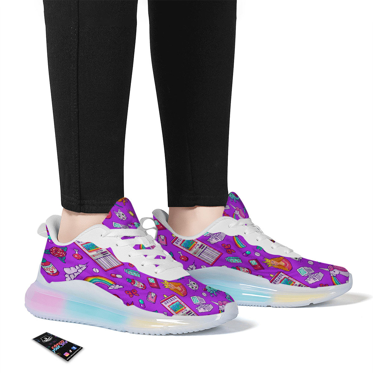 Pixel Art 8 Bit Pink Print Pattern Running Sneakers-grizzshop
