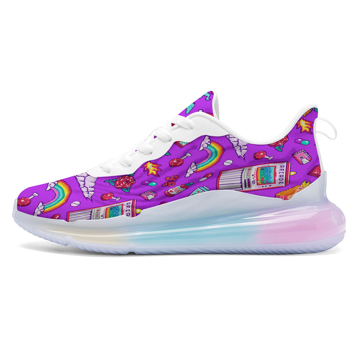 Pixel Art 8 Bit Pink Print Pattern Running Sneakers-grizzshop