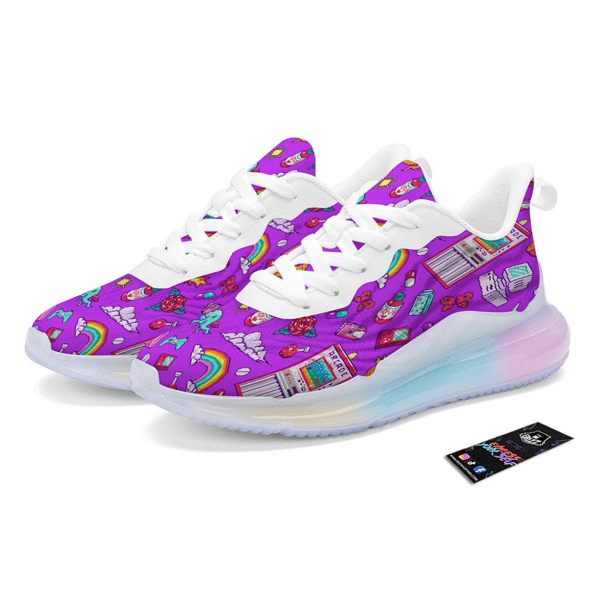 Pixel Art 8 Bit Pink Print Pattern Running Sneakers-grizzshop