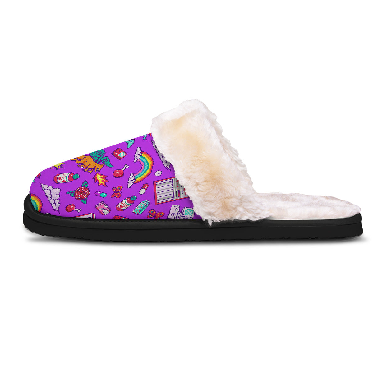 Pixel Art 8 Bit Pink Print Pattern Slippers-grizzshop