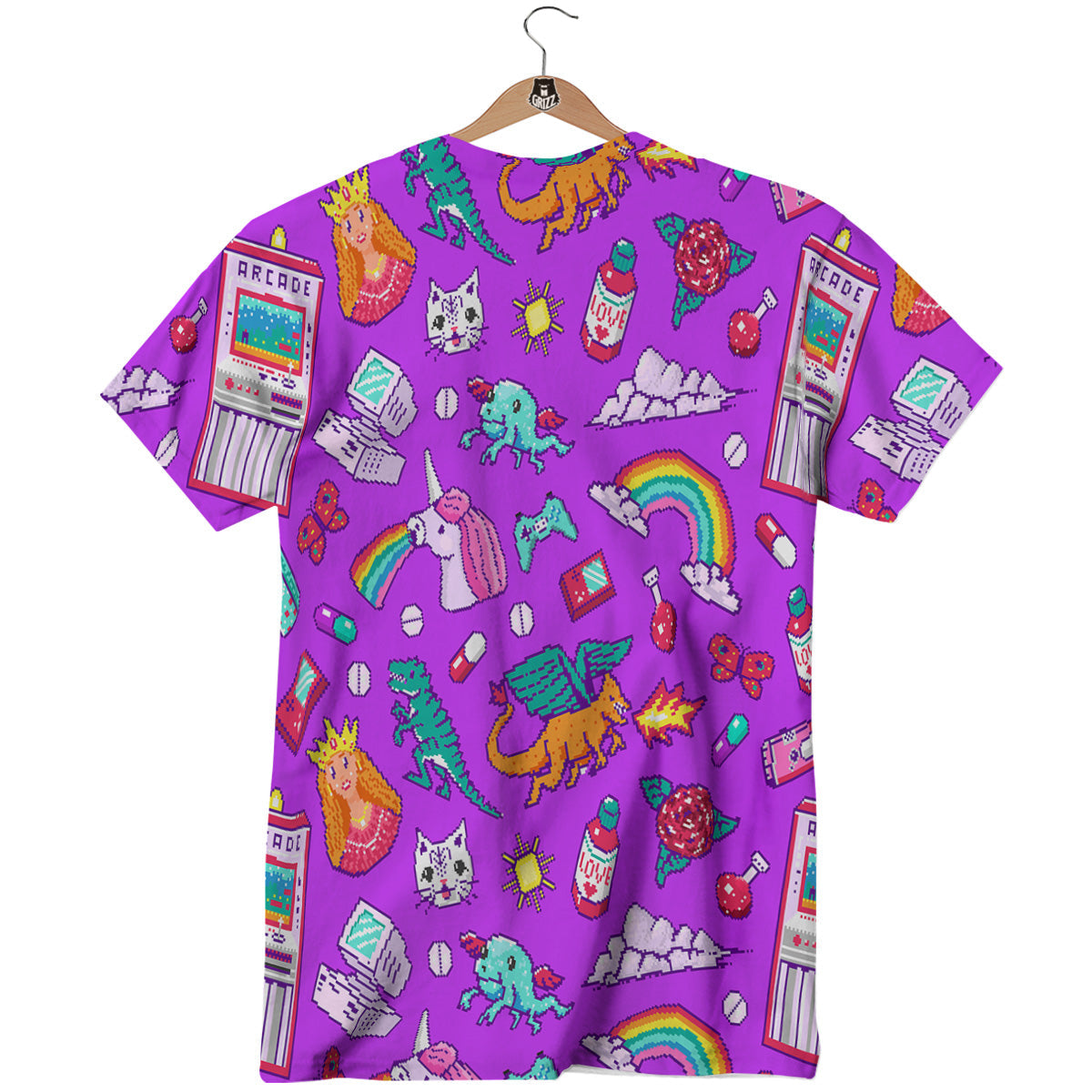 Pixel Art 8 Bit Pink Print Pattern T-Shirt-grizzshop