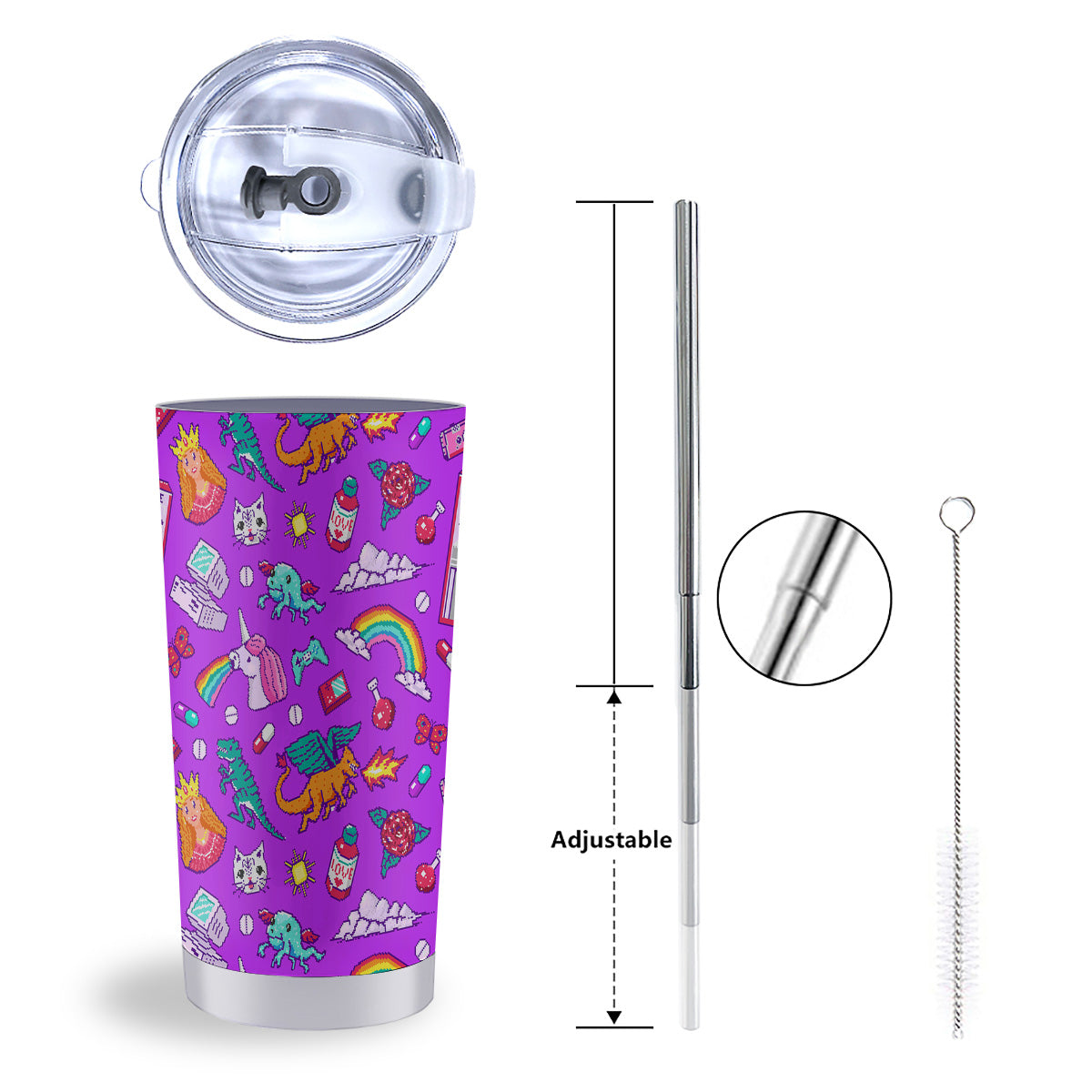 Pixel Art 8 Bit Pink Print Pattern Tumbler-grizzshop