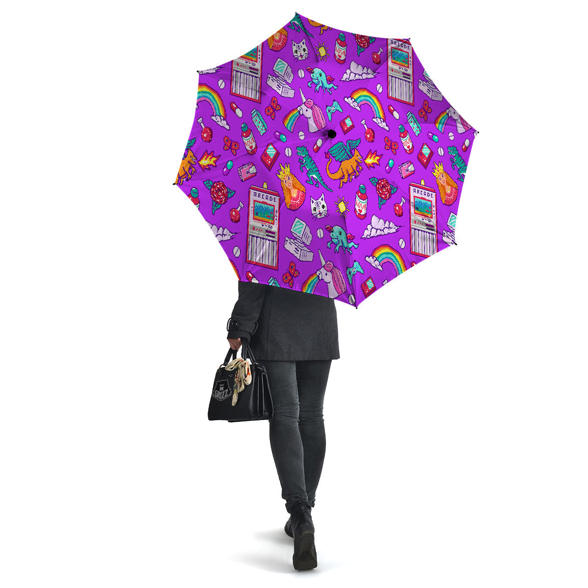 Pixel Art 8 Bit Pink Print Pattern Umbrella-grizzshop
