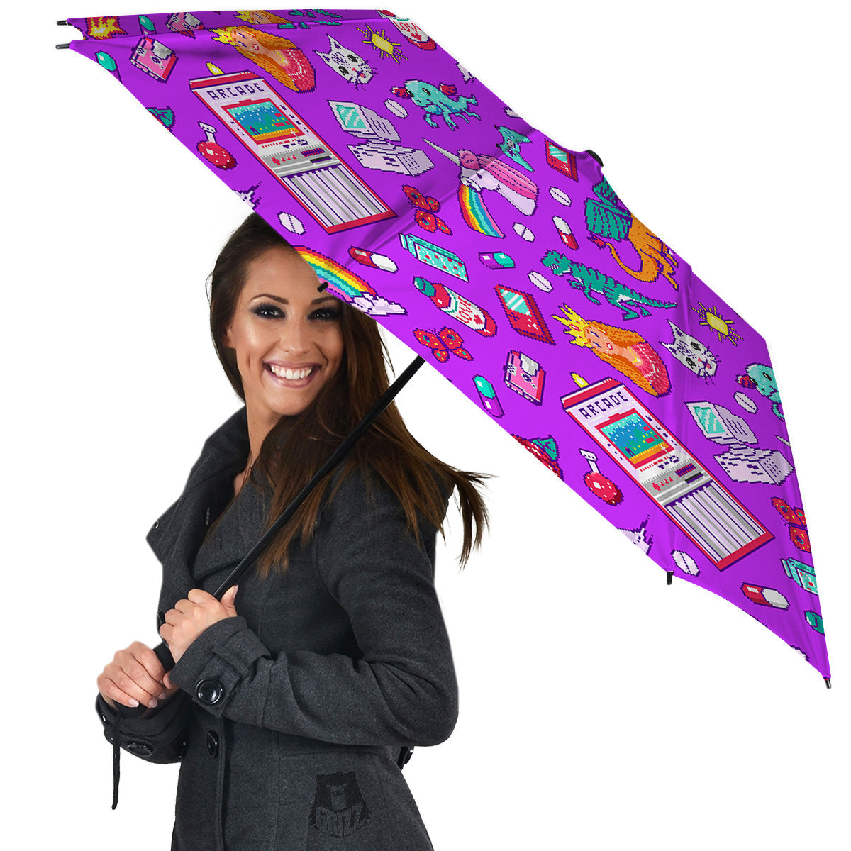 Pixel Art 8 Bit Pink Print Pattern Umbrella-grizzshop