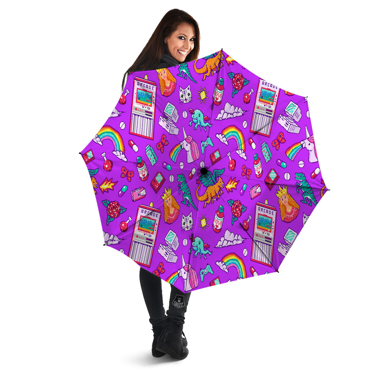 Pixel Art 8 Bit Pink Print Pattern Umbrella-grizzshop