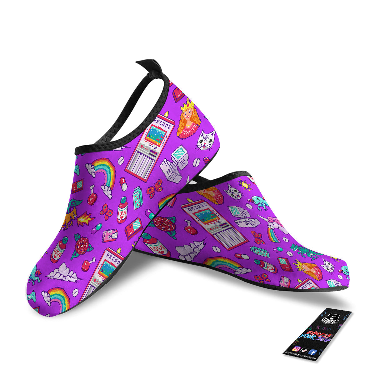 Pixel Art 8 Bit Pink Print Pattern Water Shoes-grizzshop