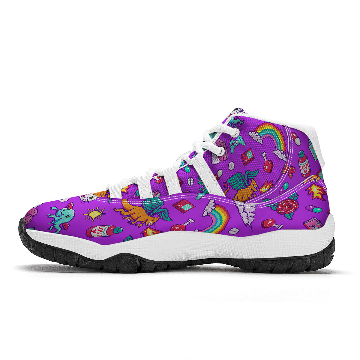 Pixel Art 8 Bit Pink Print Pattern White Bball Shoes-grizzshop