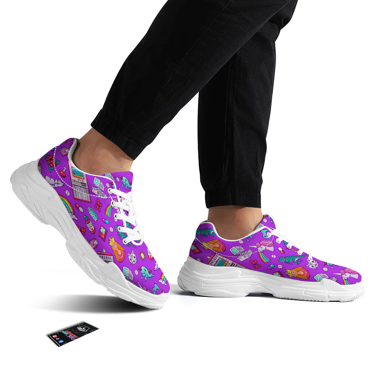 Pixel Art 8 Bit Pink Print Pattern White Chunky Shoes-grizzshop