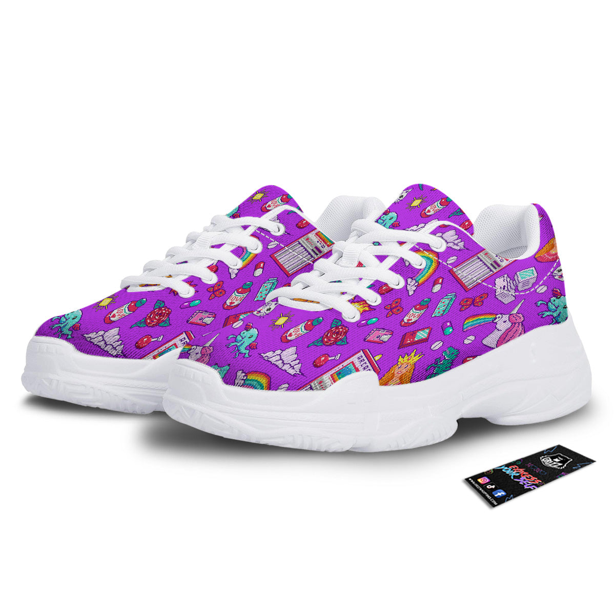 Pixel Art 8 Bit Pink Print Pattern White Chunky Shoes-grizzshop