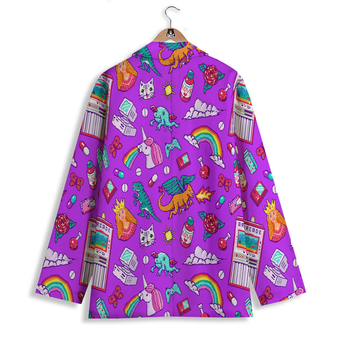 Pixel Art 8 Bit Pink Print Pattern Women's Blazer-grizzshop