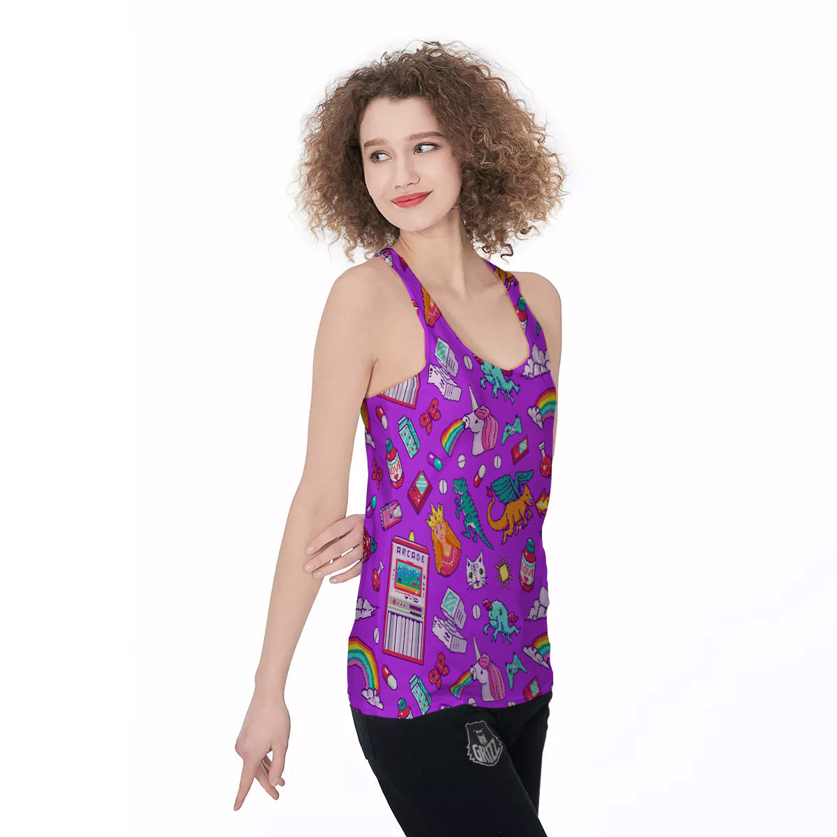 Pixel Art 8 Bit Pink Print Pattern Women's Racerback Tank Top-grizzshop