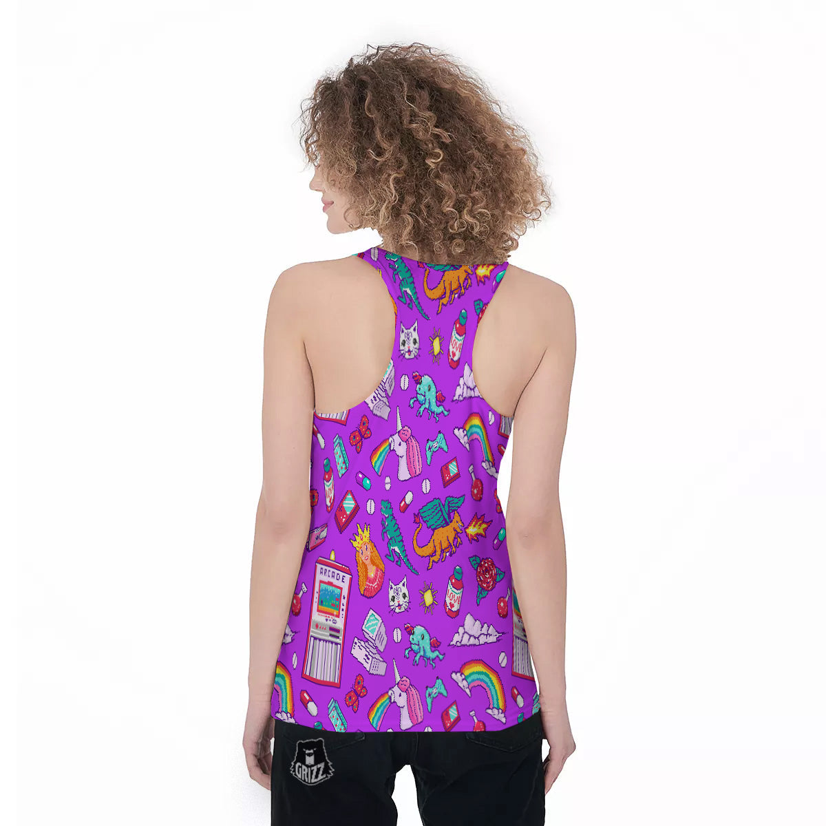 Pixel Art 8 Bit Pink Print Pattern Women's Racerback Tank Top-grizzshop