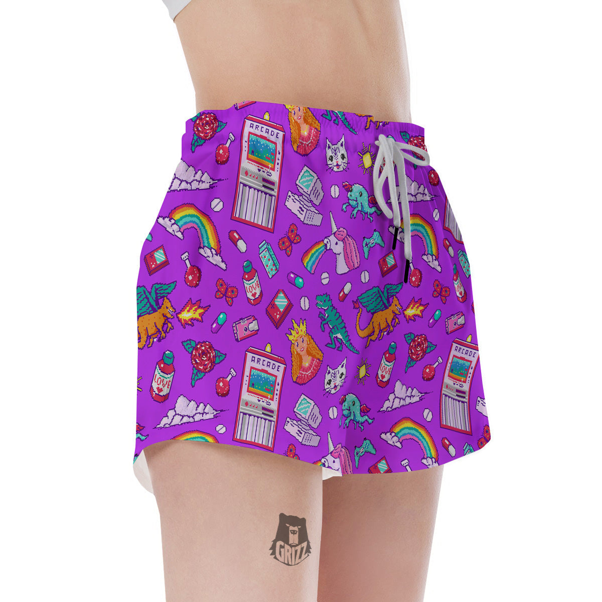 Pixel Art 8 Bit Pink Print Pattern Women's Shorts-grizzshop