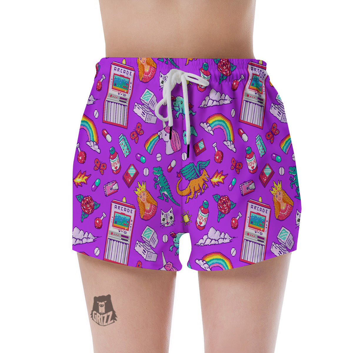 Pixel Art 8 Bit Pink Print Pattern Women's Shorts-grizzshop