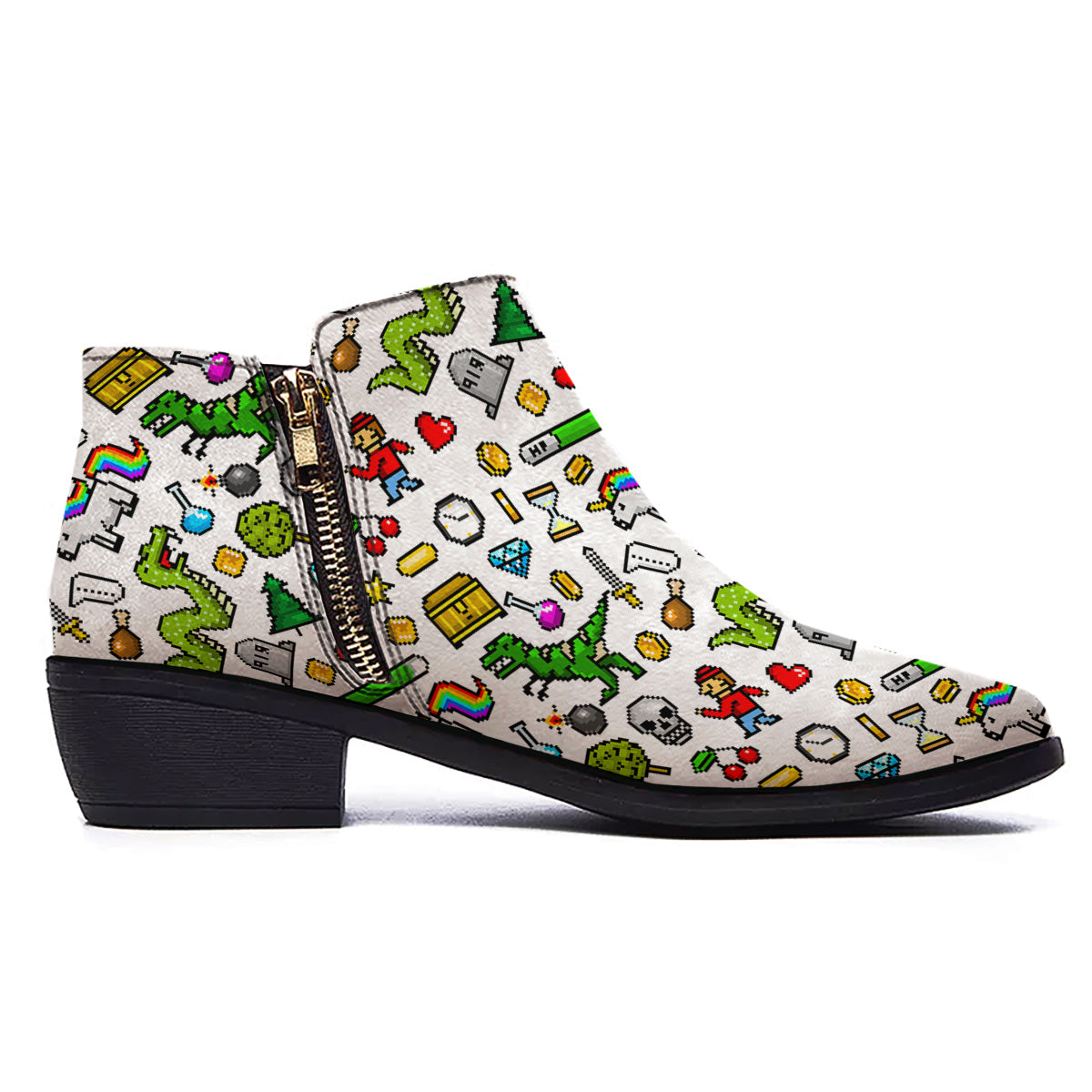 Pixel Art 8 Bit Retro Cartoon Print Pattern Ankle Boots-grizzshop